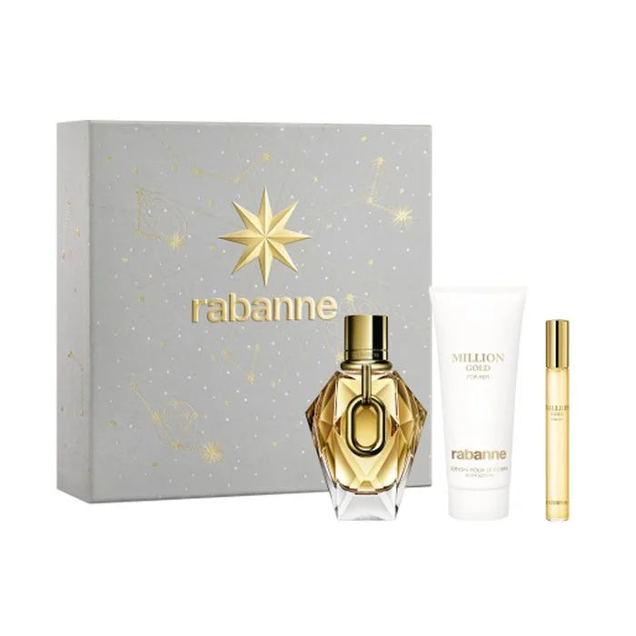 Rabanne Million Gold For Her Eau De Parfum Spray 90ml Coffret 3 Produits