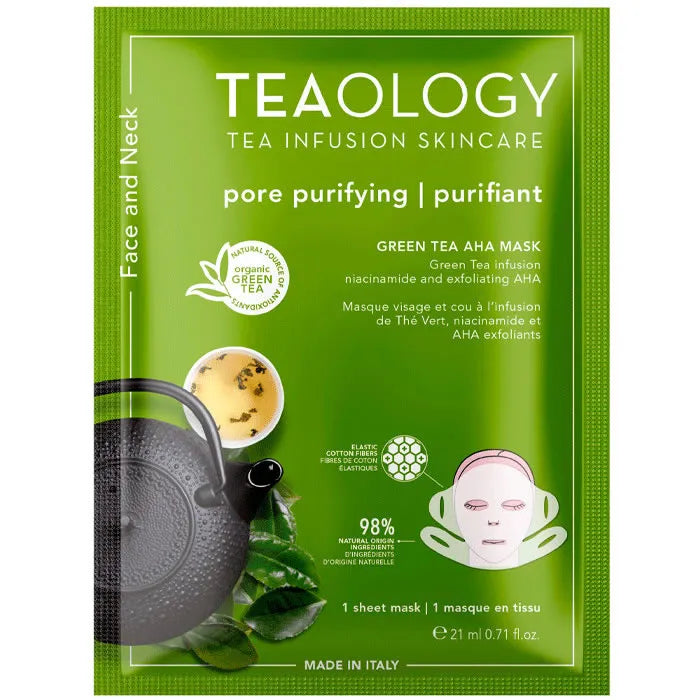 Teaology Masque Exfoliant Cou Et Visage au Thé Vert, Niacinamide et Aha