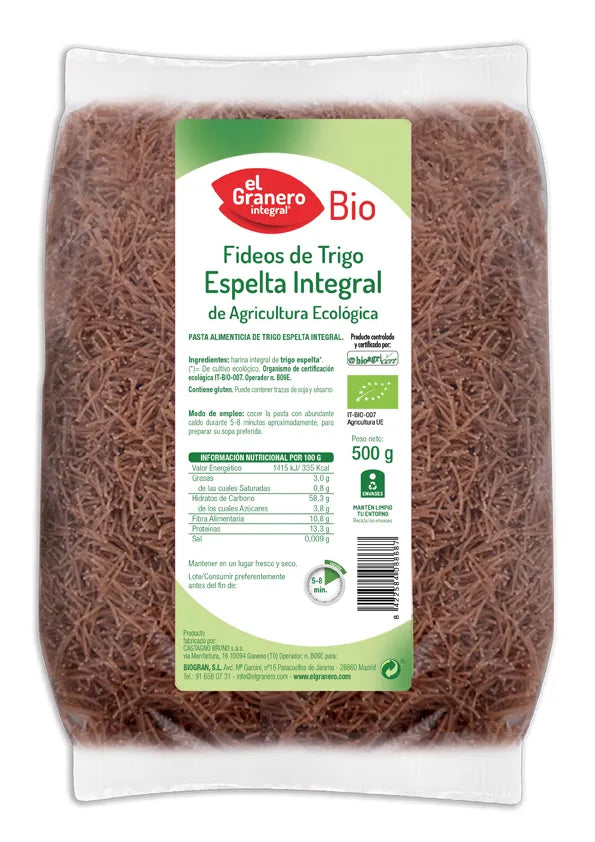 Granero Fideos Finos Espelta Integral Bio