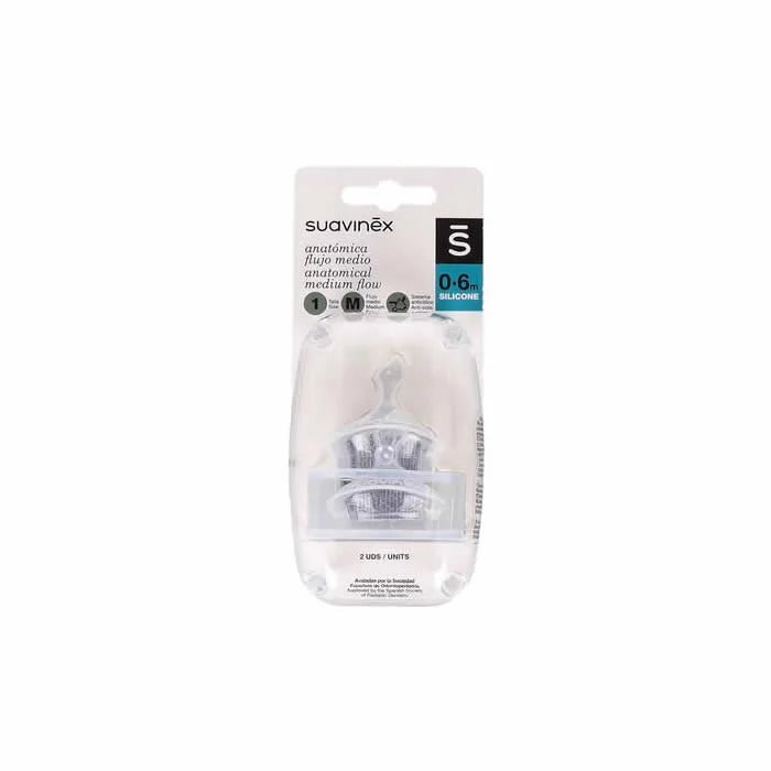 Suavinex Anatomical Silicone Teat Medium Flow 0–6 Months 2 Units