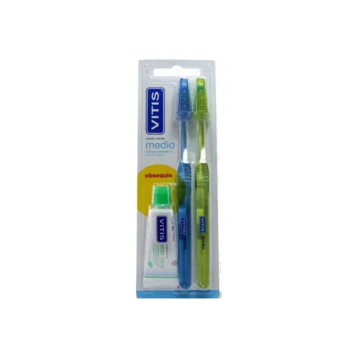 Vitis Brosse À Dents Medium Double Pack + Dentifrice Vitis