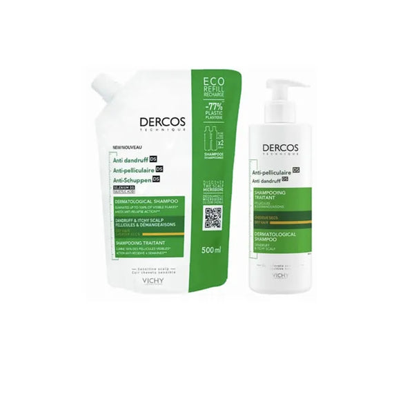 Vichy Dercos Shampooing antipelliculaire sec + Eco 500ml - Batty Beauty