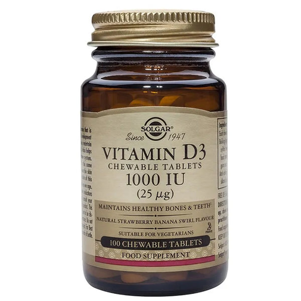 Solgar Vitamine D3 1000 IU 25cmg Cholecalciferol 100 Comprimés - Batty Beauty