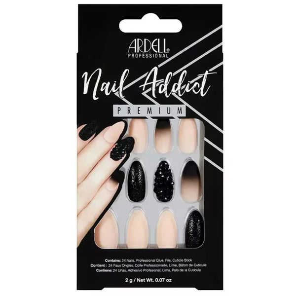 Ardell Nail Addict Black Stud y Pink Ombre False Nails - Batty Beauty