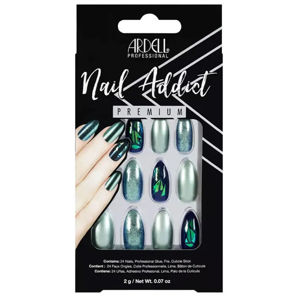 Ardell Nail Addict Green Glitter Chrome False Nails - Batty Beauty