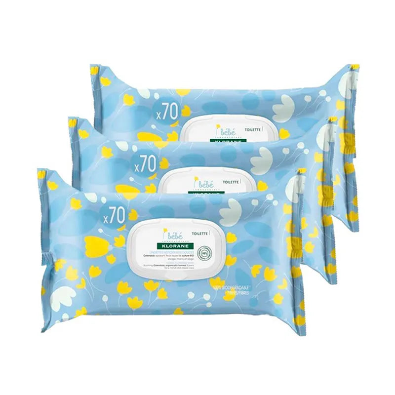 Klorane Bébé Lingettes Nettoyantes Douces Calendula 3x70 Unités