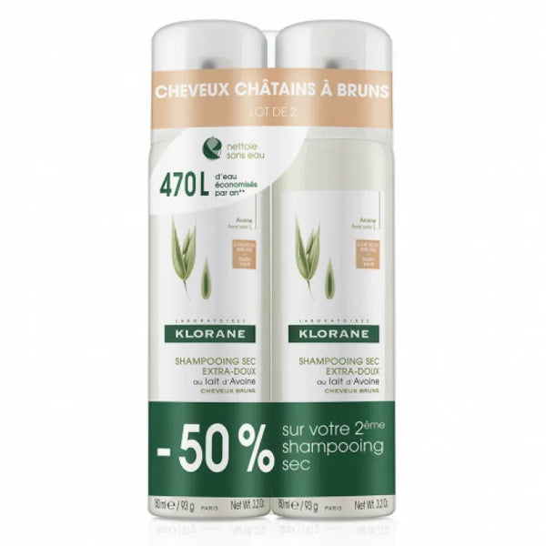Klorane Shampooing Sec Á L'avoine Pour Heveux Bruns 2x150ml - Batty Beauty