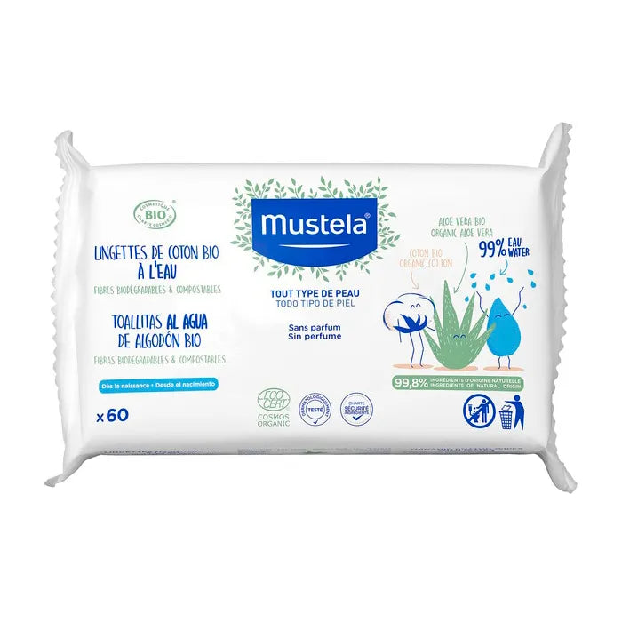 Mustela Lingettes D'eau En Coton Biologique 60U