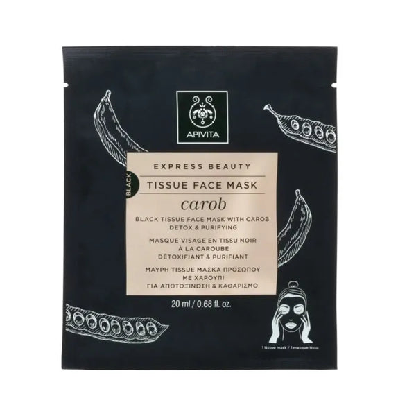 Apivita Masque Visage En Tissu Noir Détox Et Purifiant À La Caroube 20ml - Batty Beauty