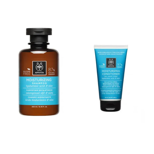 Apivita Moisturising Shampoo +Moisturising Conditioner Aloe & Hyaluronic Acid Set 2 Pieces 150ml - Batty Beauty