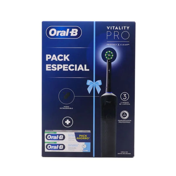 Oral-B Vitality Pro Ensemble de brosses Electriques Noires 3 Pièces - Batty Beauty