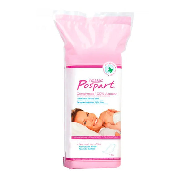 Indasec Serviettes hygiéniques féminines post-partum avec ailettes 10U - Batty Beauty