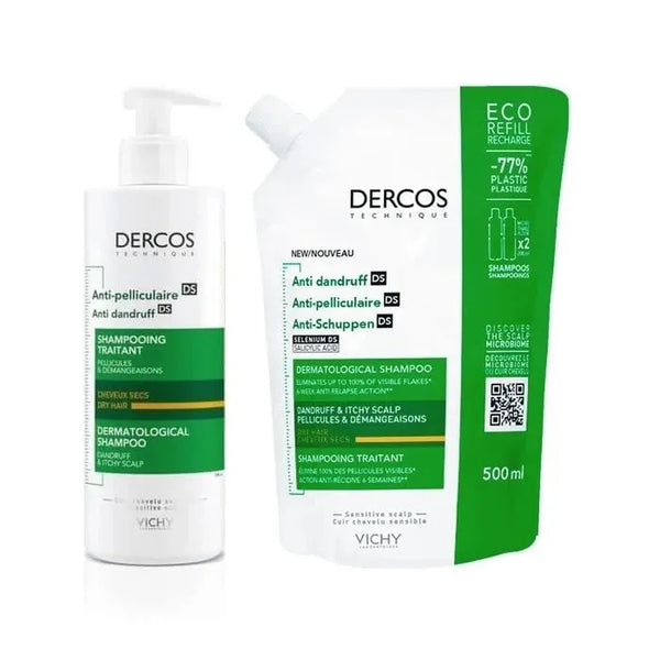 Vichy Dercos Shampoing Antipelliculaire Cheveux Secs Lot de 2 Pièces 390ml - Batty Beauty