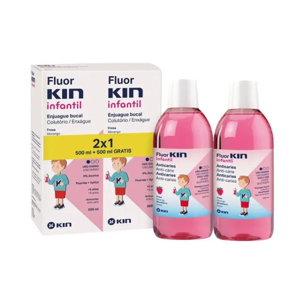 Kin Fluorkin Bain de Bouche Enfant Fraise 2x500ml - Batty Beauty
