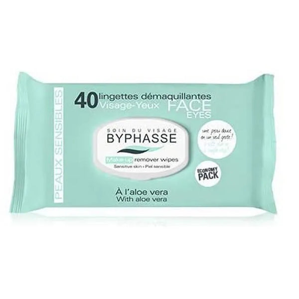 Byphasse Makeup Remover Wipes Aloe Vera Sensitive Skin 40U - Batty Beauty